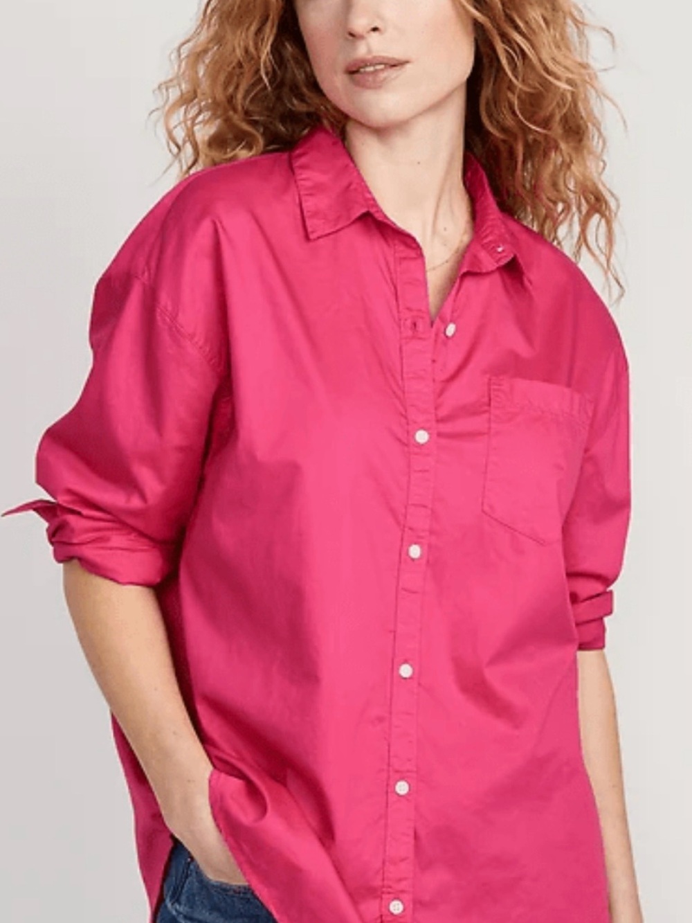 Old Navy Bright Pink Women's Button-Up Shirt - Relaxed Fit